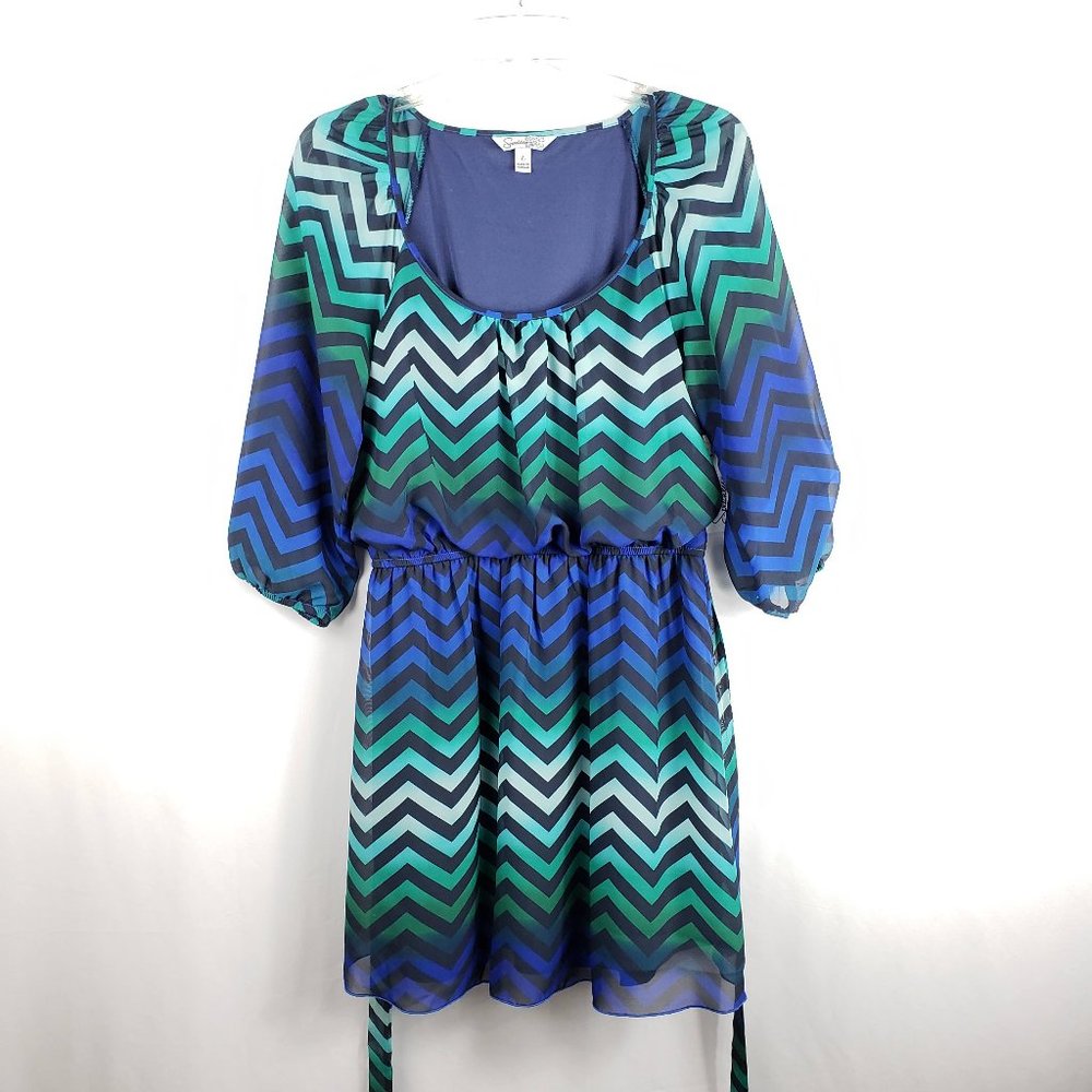 Speechless Blue/Green Ombré Chevron Print Dress L
